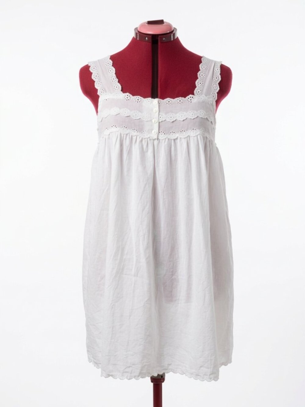 THINGS BETWEEN White Coquette 100% Cotton Eyelet Lace Scallop Babydoll Dress L